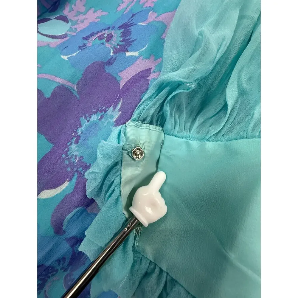 Vintage 70s Chiffon Wide Leg Jumpsuit Ruffle Neck Empire Waist Size 7 READ - Picture 15 of 16